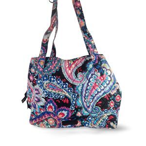 Vera Bradley Haymarket Paisley Shoulder Bag Quilted Purse Black Blue Zip Close
